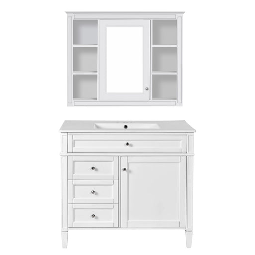 Bathroom Vanity With Mirror Cabinet, Single Sink With 2 Soft Closing Doors And 4 Drawers Hearth and Haven