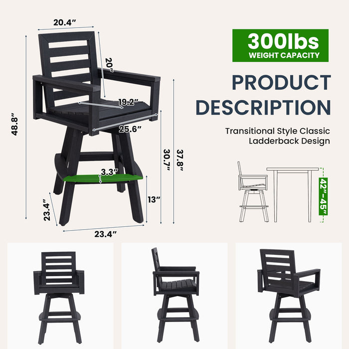 5 Piece Outdoor Bar Set With Table And Swivel Stools - Carbon / Ember Black Life Outside