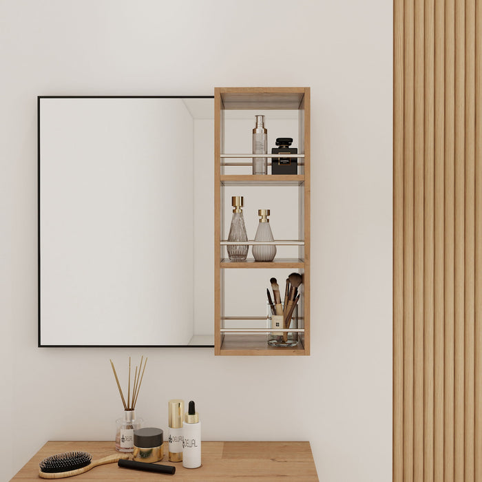 10" Wall Mounted Mirror Cabinet With Storage, Mirror - Imitative Oak Home Essentials