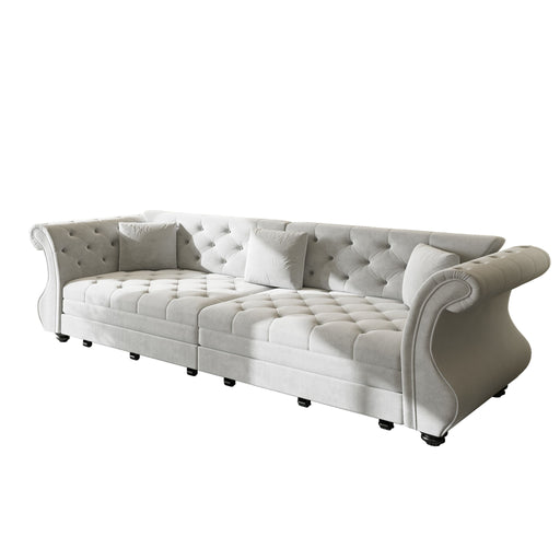 Oversized Chesterfield Pull Out Sofa Bed, Roll Arm Couch With Flower Tufting For Living Room Home Essentials