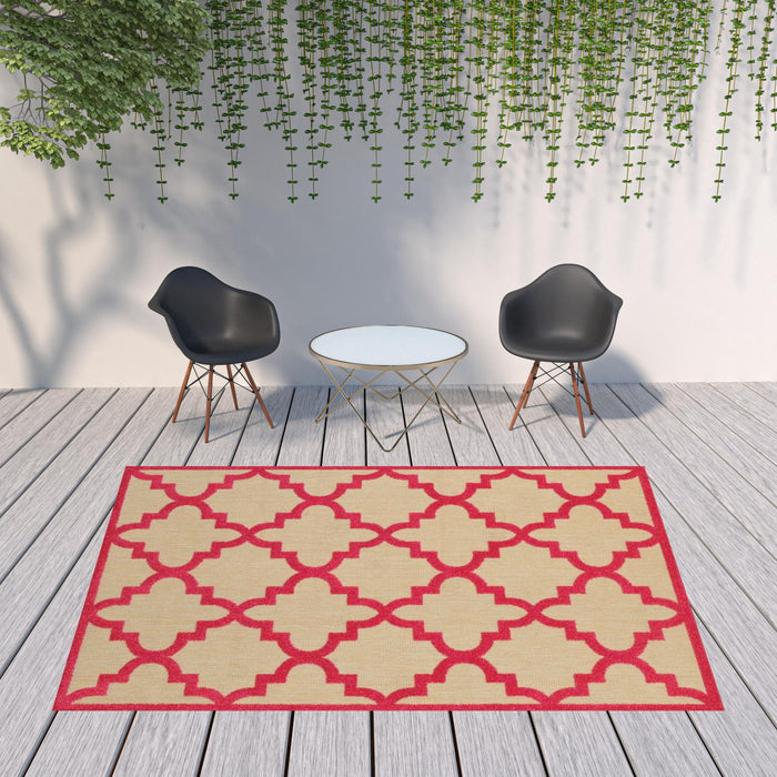 8' X 11' Geometric Stain Resistant Indoor / Outdoor Area Rug - Red