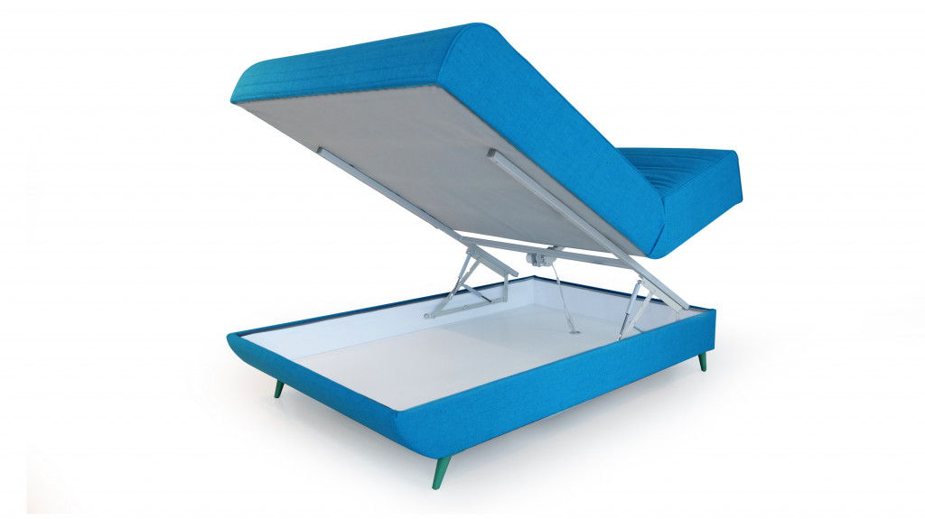 Full / Double Adjustable Upholstered 100% Polyesterno Bed With Mattress - Turquoise