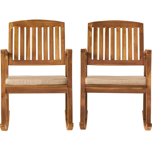 Acacia Wood Outdoor Patio Rocking Chair With Cushion (Set of 2) - Natural / Cream Noble House