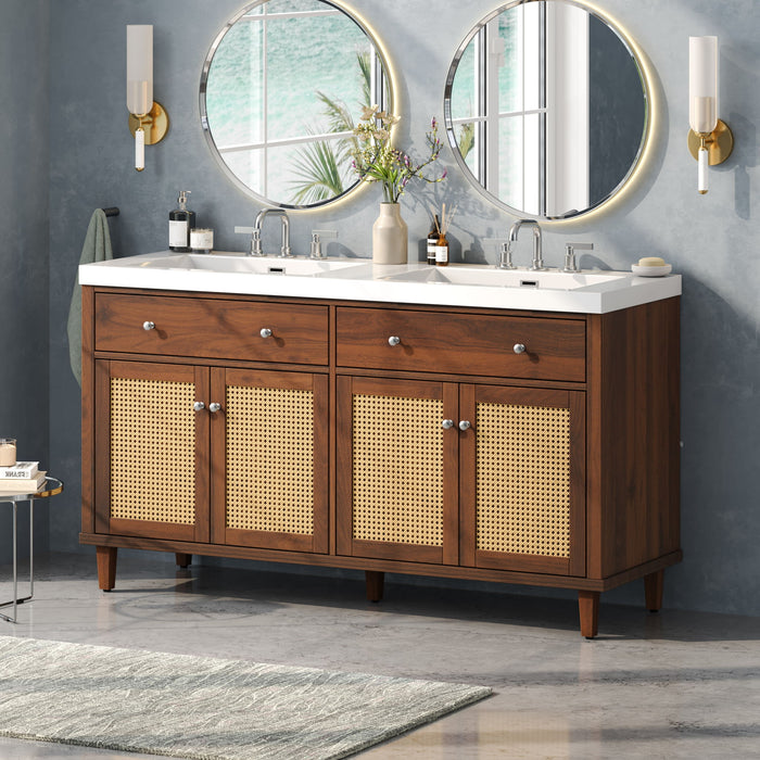 Bathroom Vanity With Double Sink, Large Storage Space Noble House