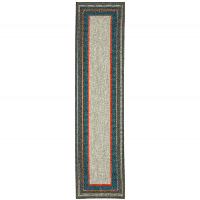 2' X 8' Stain Resistant Indoor / Outdoor Area Rug - Blue / Gray