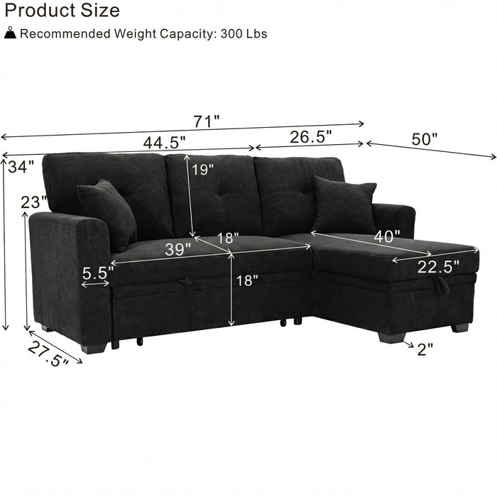 Sleeper Sectional With Pull Out Bed, Reversible Chaise Home Essentials