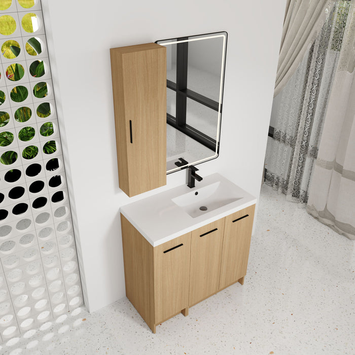 Freestanding Bathroom Vanity Set With Tall Linen Cabinet, 3 Door Storage Cabinet, Single Sink Home Essentials
