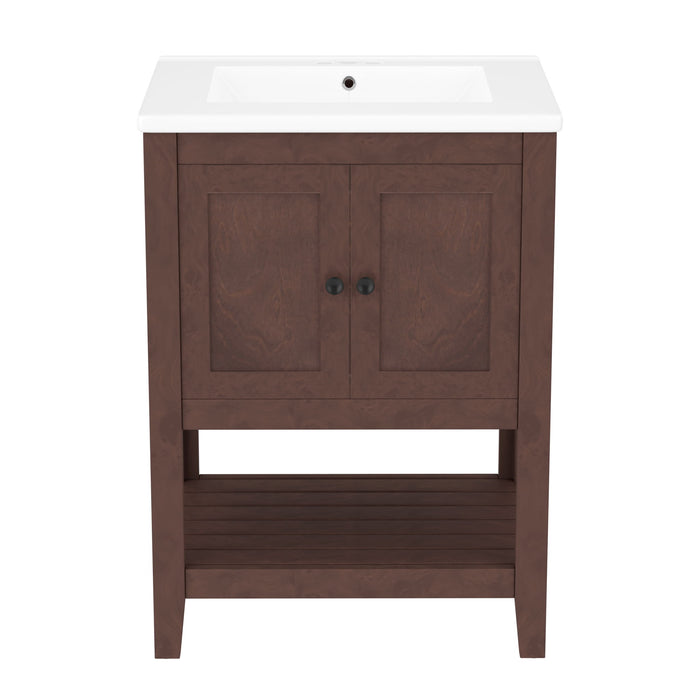 Modern Bathroom Vanity With Sink And Open Shelf Hearth and Haven