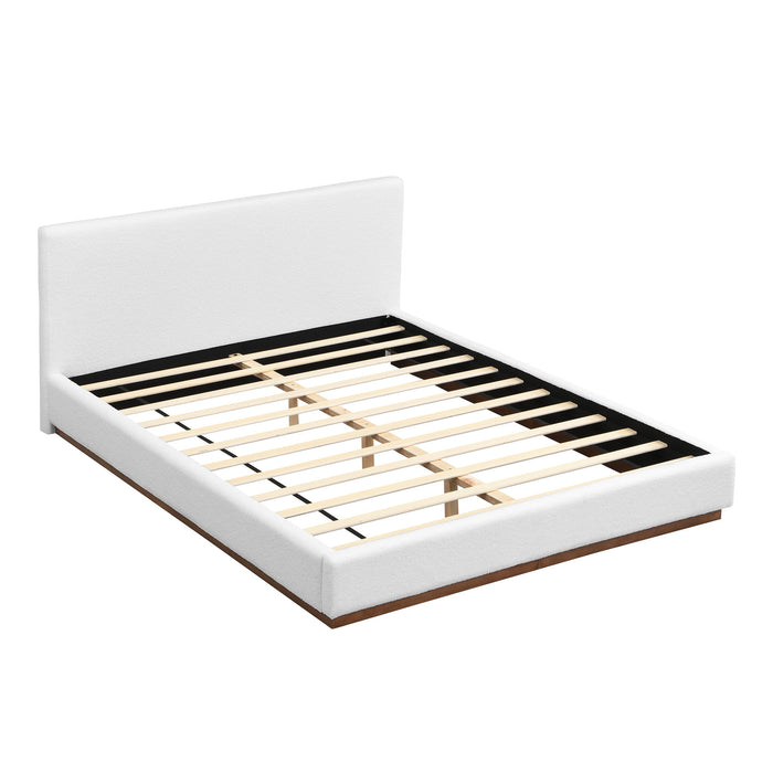 Queen Size Upholstered Bed With Solid Base Frame - White Noble House