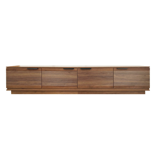 TV Stand, Entertainment Center With Fluted Door & Cable Management, Soft Closing Hinges - Walnut Hearth and Haven