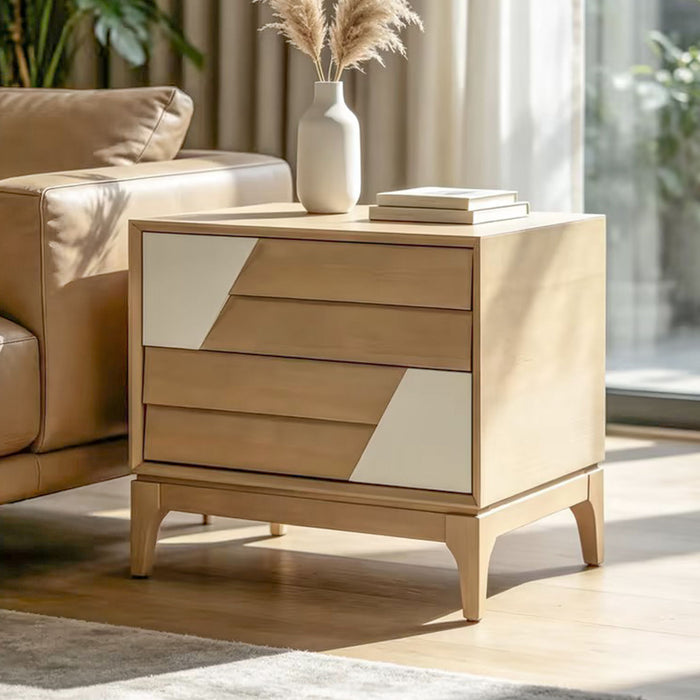Japandi 2 Drawer Nightstand With Geometric Design Artistry At Home