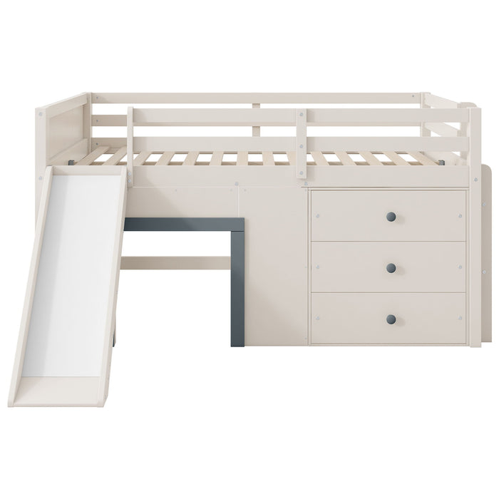 Modern Low Loft Bed With Slide, 3 Storage Drawers, And 2 Doors Hearth and Haven