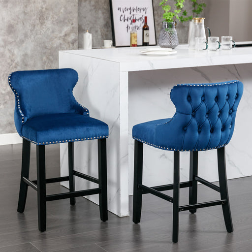 Contemporary Upholstered Wing-Back Barstools With Button Tufted Decoration And Wooden Legs, And Nailhead Trim, Leisure Style Bar Chairs, Bar Stools (Set of 2) Home Essentials