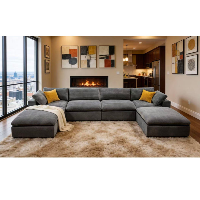 Upholstery Full Compressed Modular Sectional With Toss Pillows - Light Gray Home Essentials