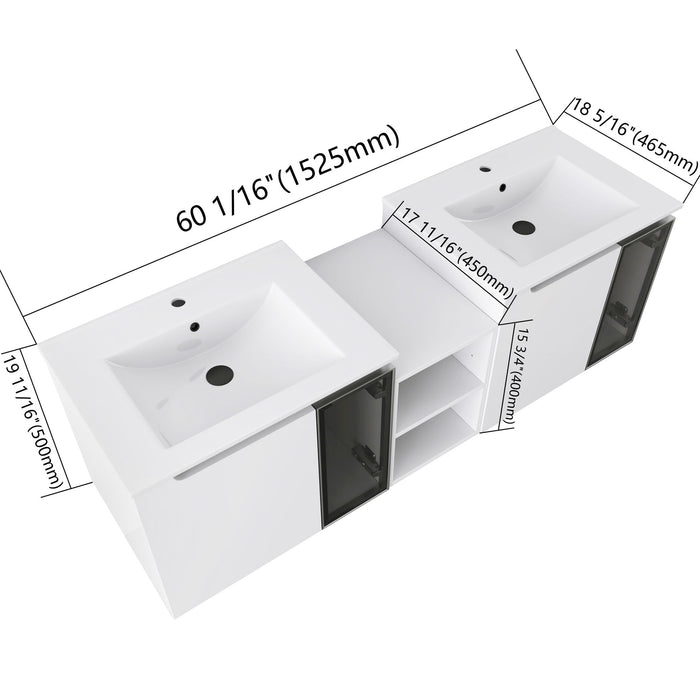 Wall Mounted Bathroom Vanity With Sink, Soft Close Doors, Cabinet & Half Door Home Essentials