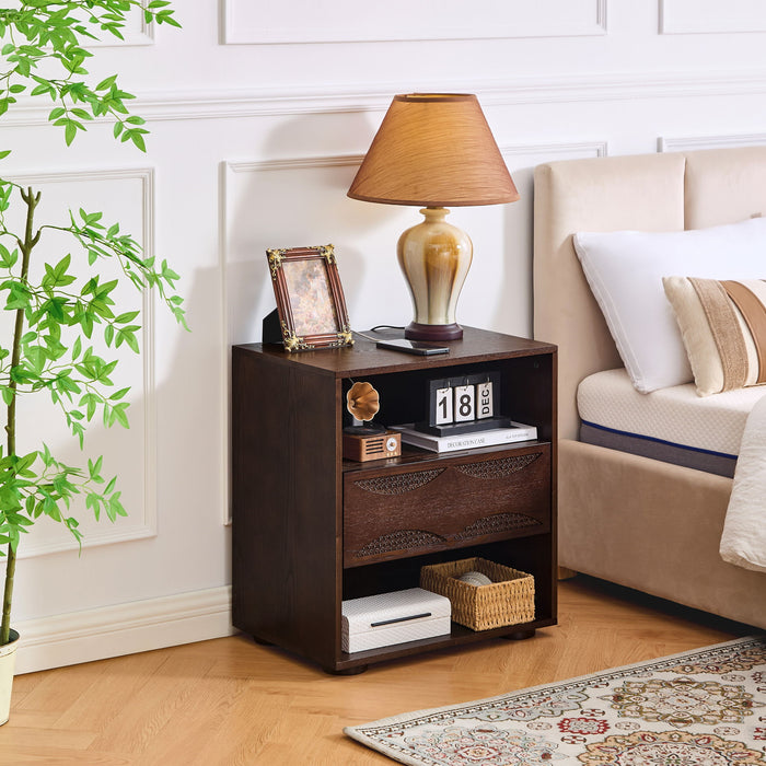 Nightstand With USB Ports & Outlet Hole, End Table With Drawer Home Essentials