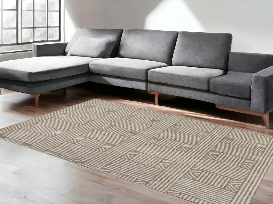 5' X 8' Geometric Lines UV Treated Area Rug - Beige