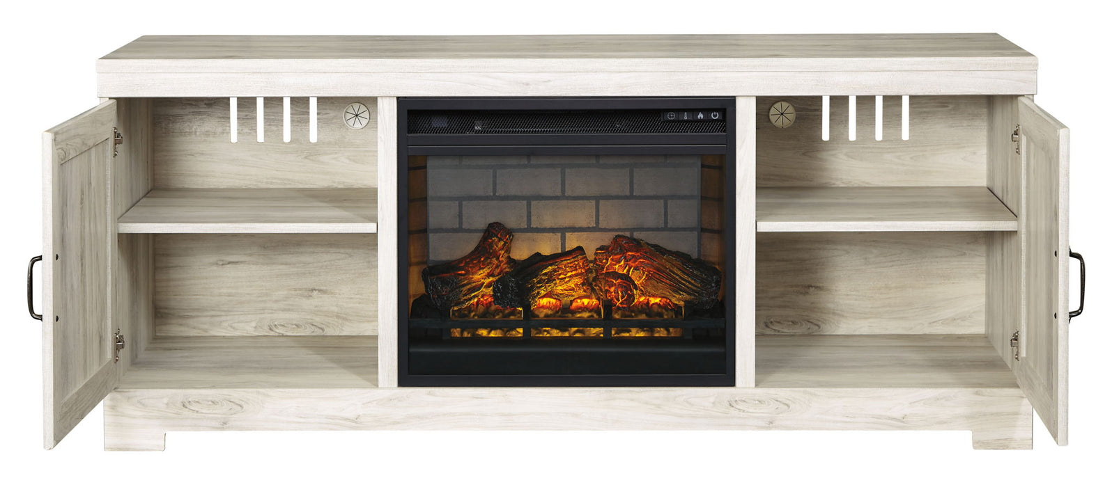Bellaby - 63" TV Stand With Faux Firebrick Fireplace Insert - Whitewash Signature Design by Ashley®