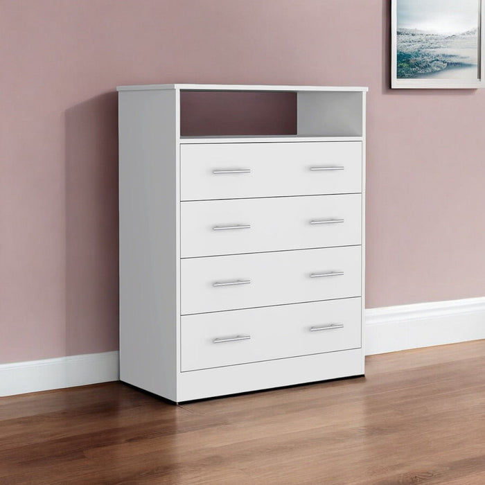Four Drawer Standard Chest With Open Shelf - White