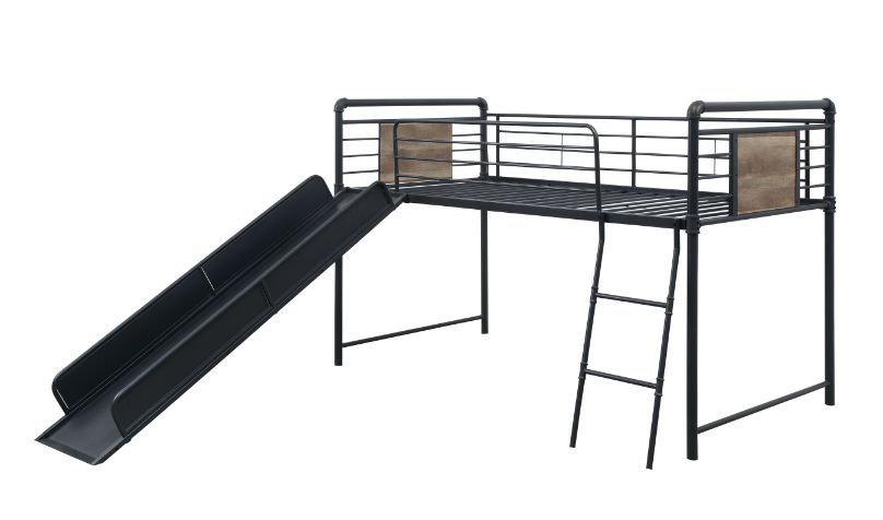 Cordelia - Twin Loft Bed With Slide - Antique Oak, Sandy Black & Dark Bronze Hand-Brushed