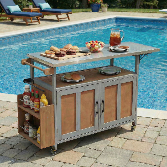 Foldable Outdoor Kitchen Island With Lockable Wheels, Storage Cabinet And Towel Rack For Patio Hearth and Haven