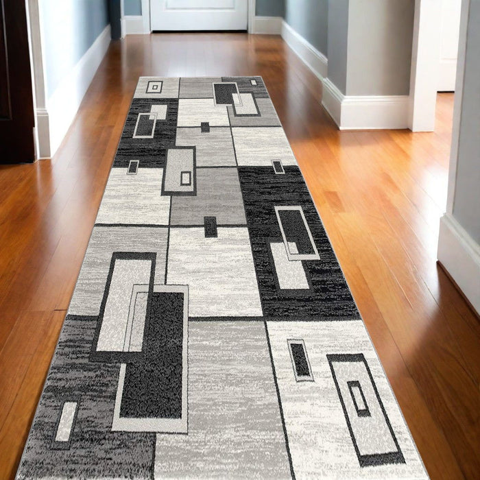 15' Abstract Dhurrie Runner Rug - Gray