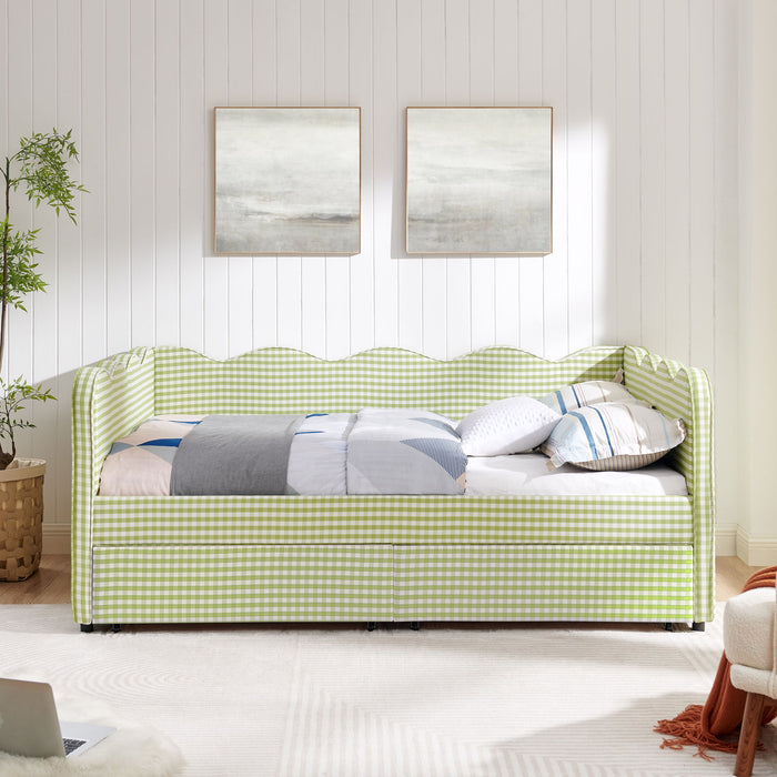 Gingham Daybed With USB Charging Port, Wave-Shaped Design Home Essentials