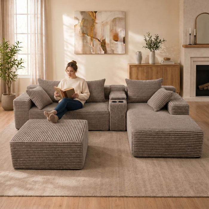 U-Shaped Modular Sofa With Cup Holders And Storage For Living Rooms - Coffee Home Essentials
