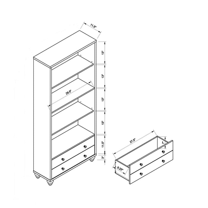 Livingroom Bookcase, Display Organizer With 4 Spacious Shelves And Two Drawers - Red Cocoa