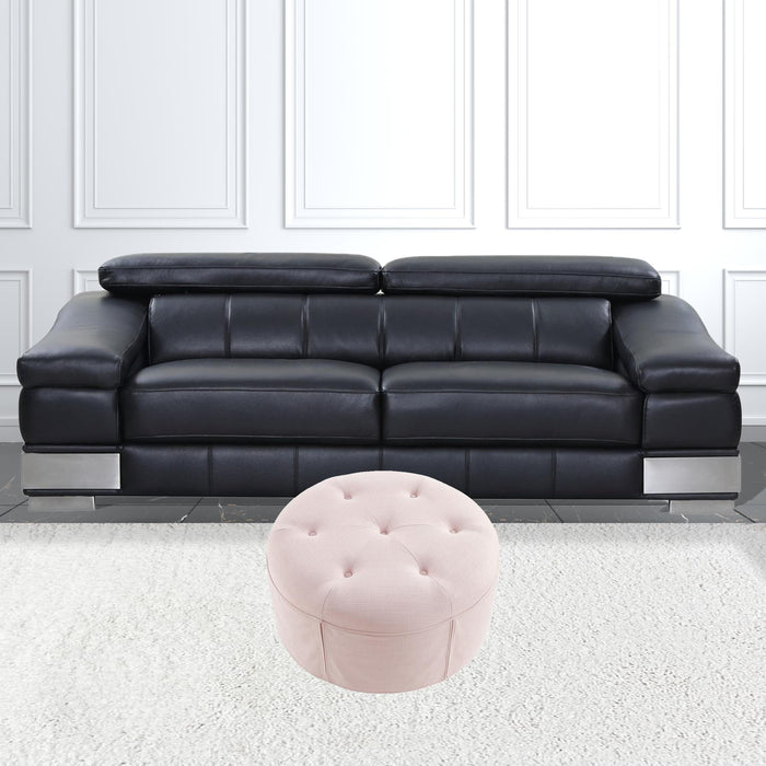 Linen Tufted Round Cocktail Ottoman - Light Pink