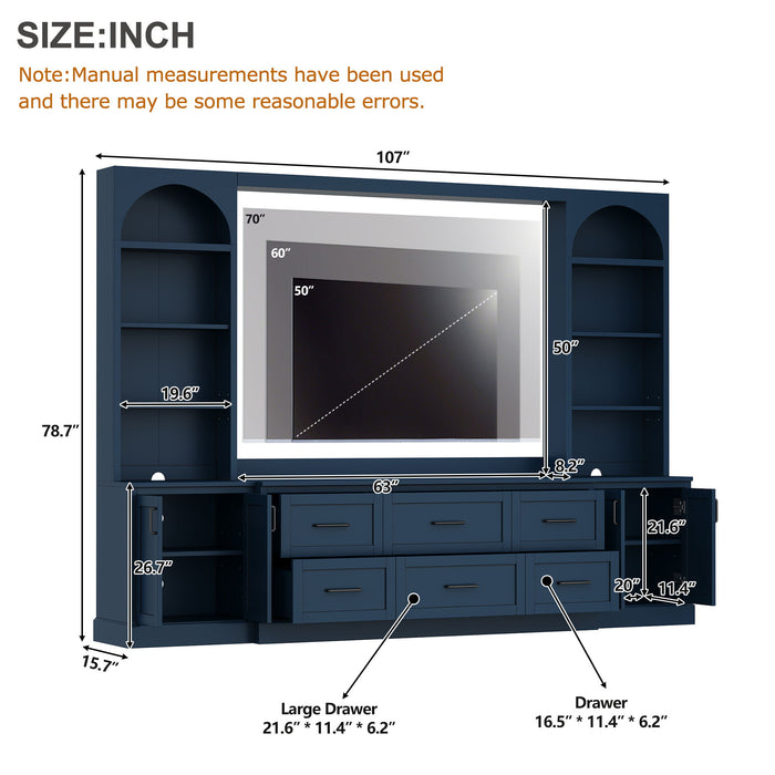 Arched Entertainment Center Wall Unit With 6 Drawers, Large TV Stand With Bookshelves Hearth and Haven