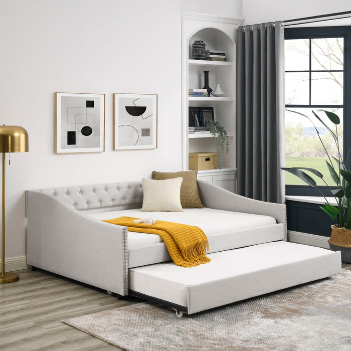 Upholstered Tufted Daybed With Drawers, Waved Arms Home Essentials
