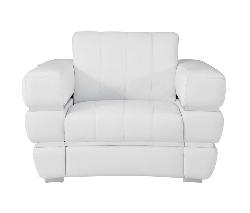 Stripe Top Grade Italian Leather Chair - Winter White