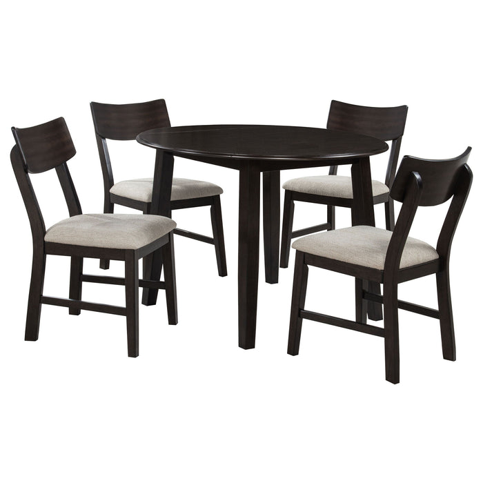 Jackie - 5 Piece Dining Set With Drop Leaf Table And Side Chairs - Dark Coffee Furniture Max