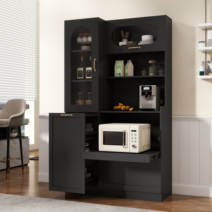Tall Freestanding Kitchen Pantry Cabinet With Arched Glass Door Hearth and Haven