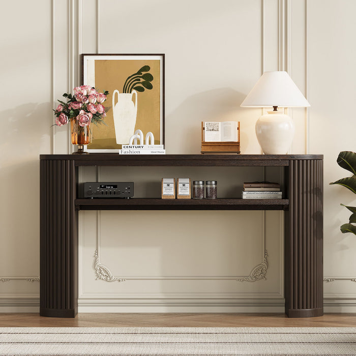 Console Table With Fluted Legs, Open Shelf Hearth and Haven