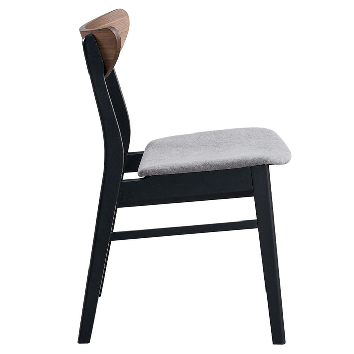 Rebi - Side Chair Set of 2) - Gray Linen, Walnut & Black