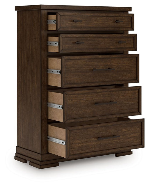 Taffenbrook - Five Drawer Chest - Medium Brown Benchcraft®