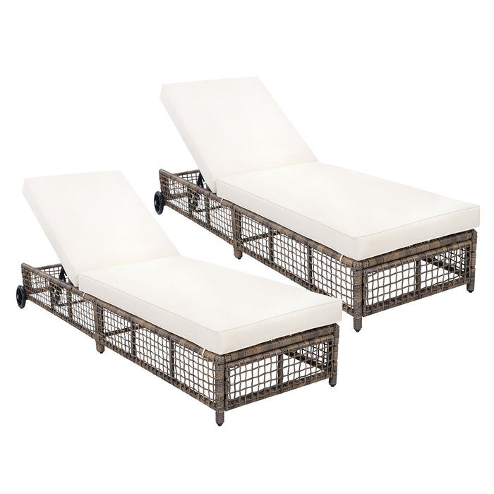 Outdoor Lounge Chair With 5 Position Backrest With Cushion And Wheels Hearth and Haven