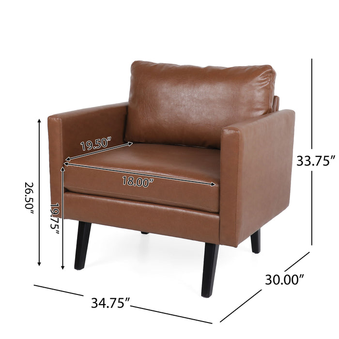 Faux Leather Club Chair With Birch Tapered Legs - Light Brown