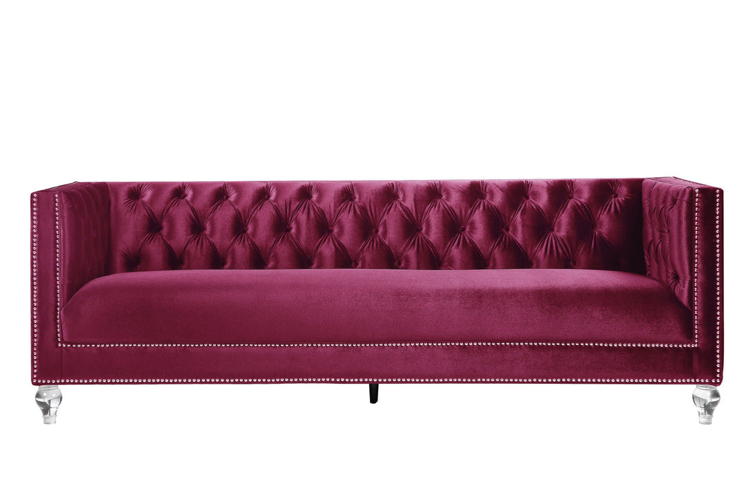 Sofa With Two Toss Pillows 89" - Black Burgundy Velvet