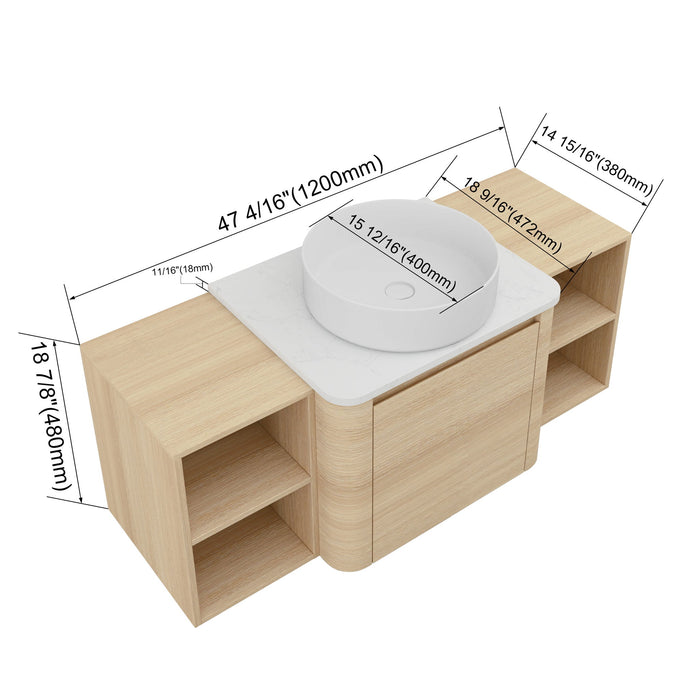 Mounted Bathroom Vanity With Art Sink, 2 Storage Shelves, Soft Close Door Home Essentials