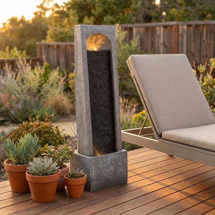 Tall Outdoor Water Fountain, Vertical Cascading Waterfall With Pump, Floor Fountain For Garden - Black / Gray Daily Nest
