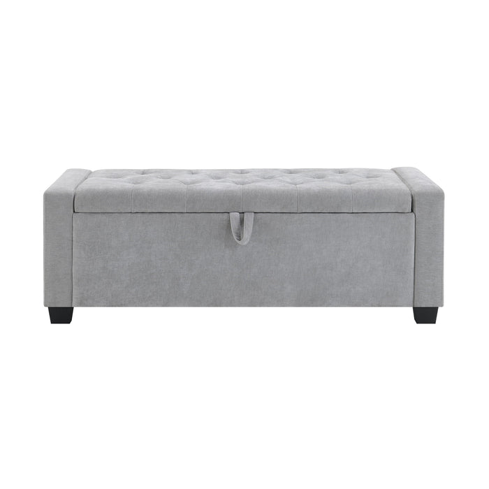 Upholstered Storage Ottoman Bench With Button Tufting And Safety Hinge