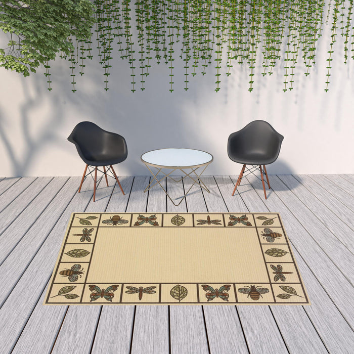 7' X 10' Abstract Stain Resistant Indoor / Outdoor Area Rug - Brown / Ivory