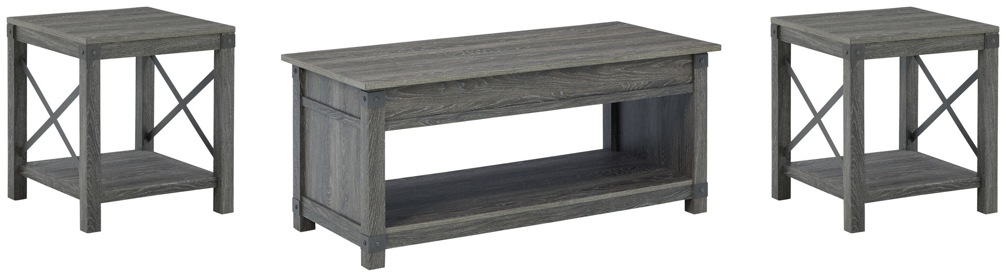 Freedan - 3 Pc. - Coffee Table, 2 End Tables - Grayish Brown Signature Design by Ashley®