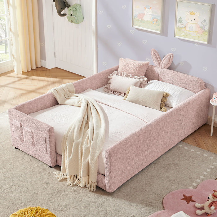 Cute Rabbit Ear Upholstered Platform Bed Frame With Safety Rail Home Essentials