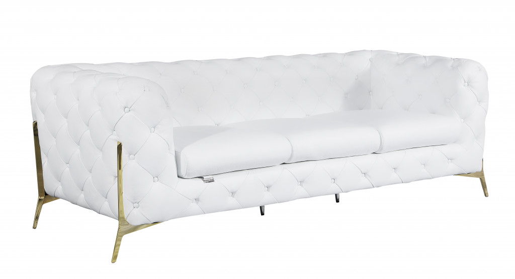 Italian Leather Sofa / Silver Legs - White