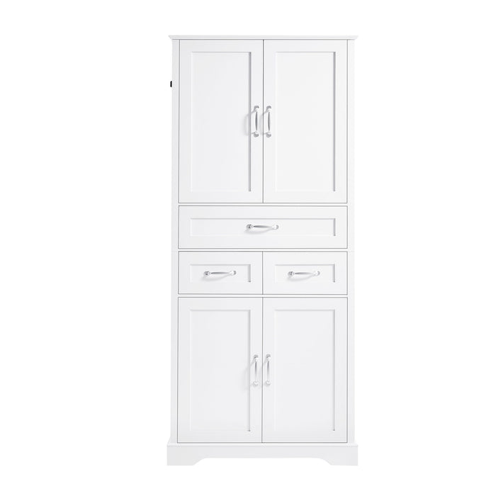Tall Bathroom Storage Cabinet With 4 Doors 3 Drawers Adjustable Shelves - White Hearth and Haven