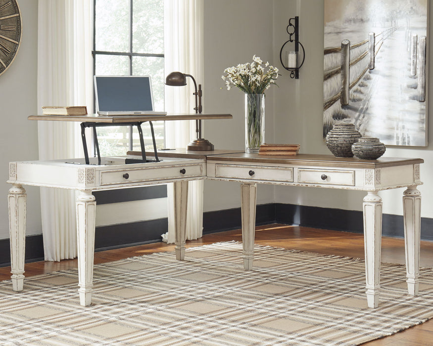 Realyn - L Shaped Desk With Lift Top - White / Brown Signature Design by Ashley®